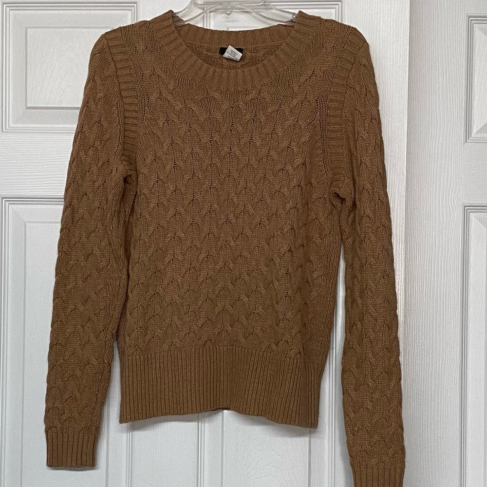J. Crew Angora Blend Classic Cable Knit Tan Pullover Sweater Medium